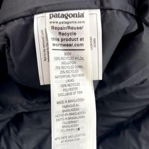 Patagonia Puff Down Jacket Kids Medium (10) Black Drop-Tail Sweater Slim Outdoor - Picture 9 of 14